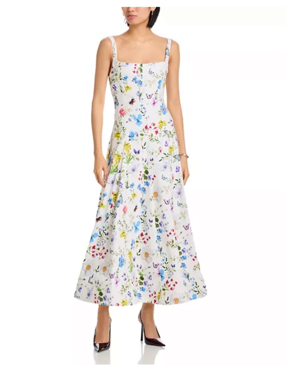 Alice + Olivia Polly White Floral Maxi Dress with Blue and Purple Accents